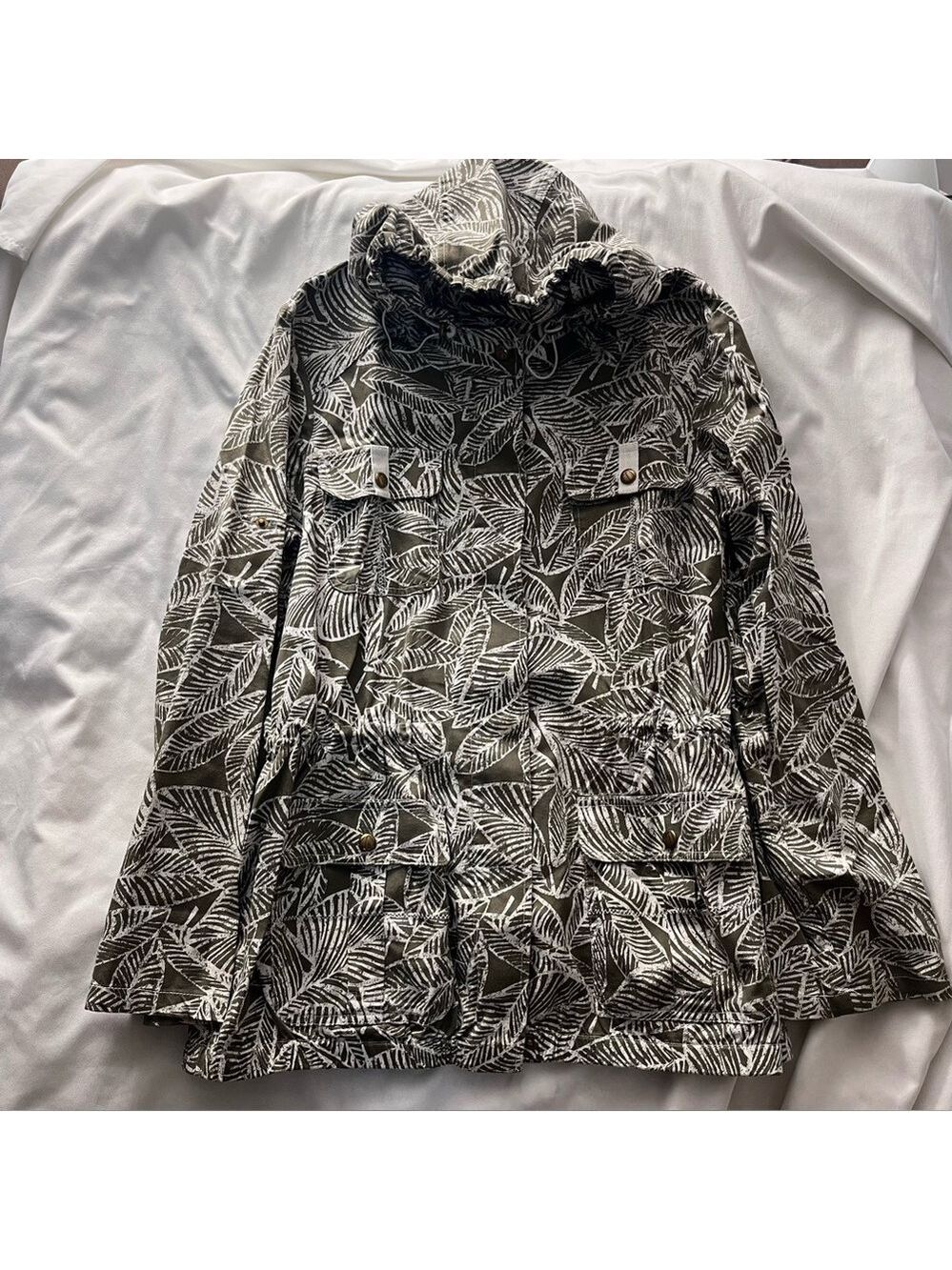 Spanner Botanical Leaf Print Utility Anorak Jacket Size 12